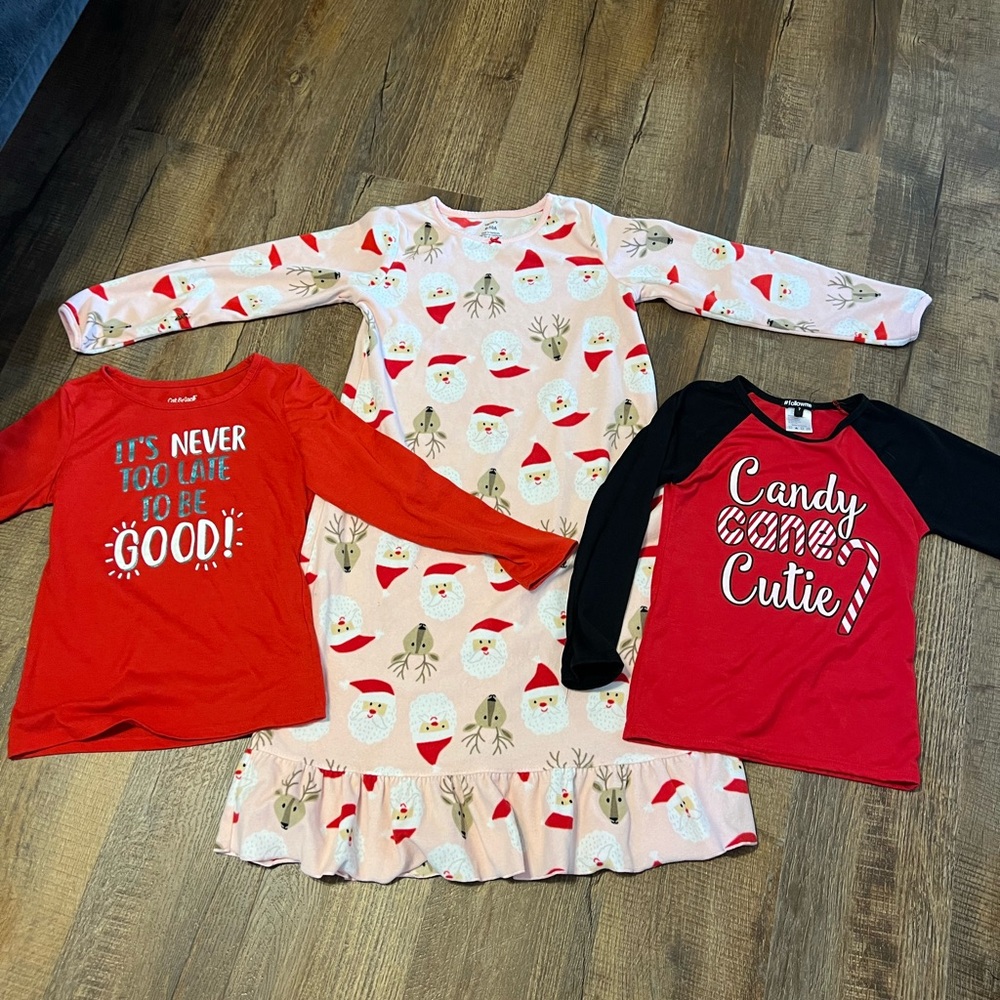 Carter's Santa and Reindeer Nightgown and pajama tops bundle